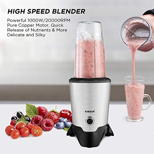 CHULUX 1000 Watt High Speed Bullet Blender for Shakes and Smoothies Countertop Kitchen Blender for Frozen Fruit & Veggies Capacity with 35OZ & 15OZ Two Blending Cups and One 20OZ Travel Bottle