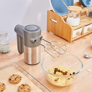 VOVGUU Cordless Hand Mixer with Digital Display 7 Speed Rechargeable Hand Mixer for Cookies Wireless with Stand, Type-C Charging Cable 2 Flat Beaters and 2 Net Whisk Include