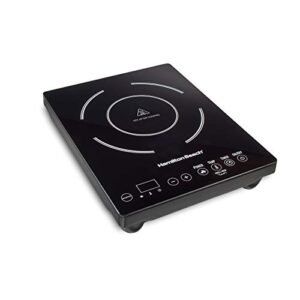 hamilton beach portable single induction cooktop countertop burner hot plate with fast heating mode, 1800 watts, 10 temperature settings up to 450f, black (34104)