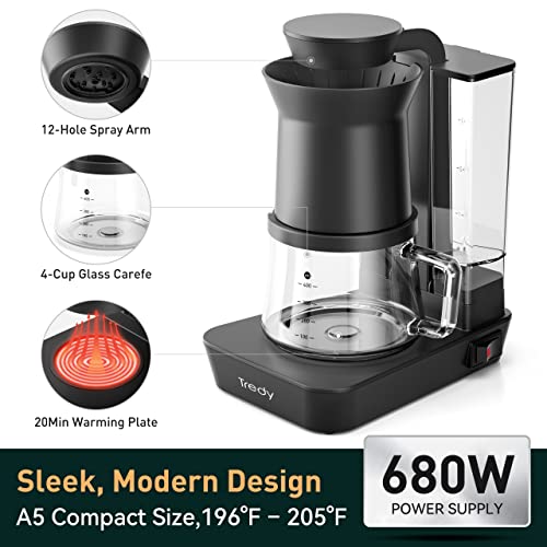 Tredy 2-in-1 Brew & Pour Over Coffee Maker, 2-Cup Automatic Coffee Maker Machine Brewer or Manual Pour Over Coffee Dripper (480ML/16OZ)