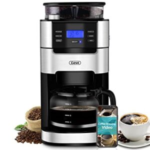 10-Cup Drip Coffee Maker, Grind and Brew Automatic Coffee Machine with Built-In Burr Coffee Grinder, Programmable Timer Mode and Keep Warm Plate, 1.5L Large Capacity Water Tank,900W, Black