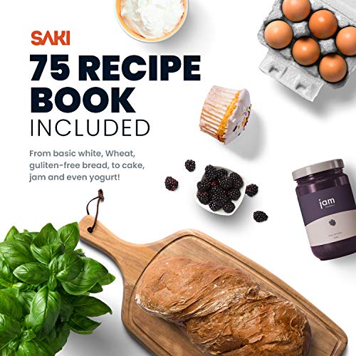 SAKI 3 LB Large Bread Maker Machine, 12-in-1 Programmable Large Bread Machine, with Nonstick Ceramic Bread Pan & Large Digital Touch Panel, 3 Loaf Sizes with 3 Crust Colors Options, Keep Warm Mode