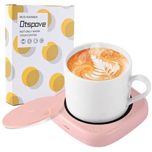 otspove coffee mug warmer – mug warmer for desk with 2 temperature settings, electric coffee cup warmer, auto shut off coffee warmer pink
