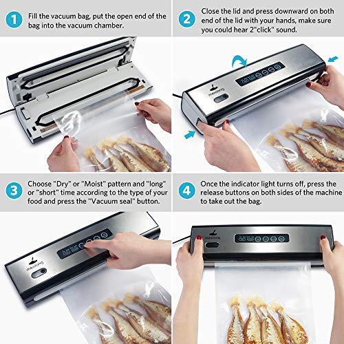 Vacuum Sealer Machine, meidong Food Vacuum Sealer Machine Built in Air Sealing System, Automatic For Food Preservation Storage With Dry & Moist Modes, LED Indicator, Easy to Clean, Compact Design