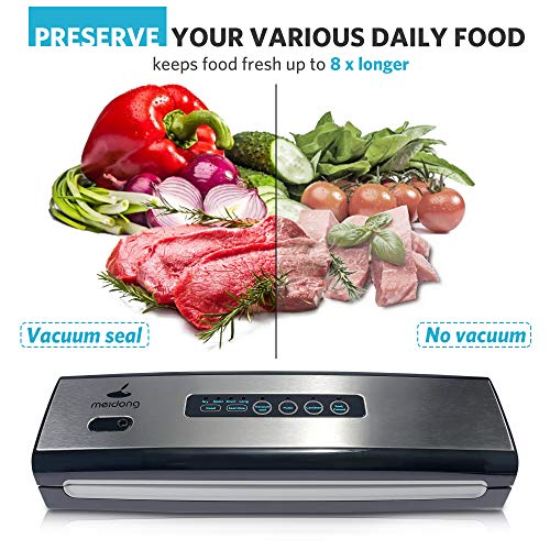 Vacuum Sealer Machine, meidong Food Vacuum Sealer Machine Built in Air Sealing System, Automatic For Food Preservation Storage With Dry & Moist Modes, LED Indicator, Easy to Clean, Compact Design