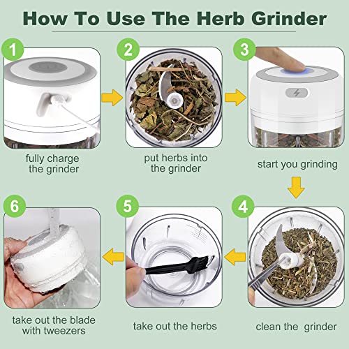 Electric-Herb-Grinder-Large-3.4oz-USB Rechargeable, 3.5'' Powerful Grinder for Dry and Fresh Herbs and Spices, Portable Waterproof, Better Control of Herb Coarseness, Practical and Muntifuctional Gift