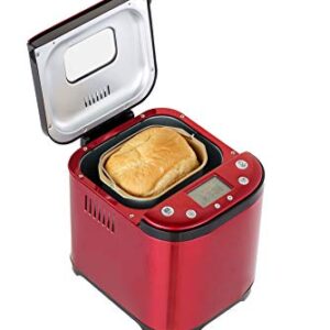 FRIGIDAIRE Bread Maker Machine with Nonstick Bowl, Bread Hook, Measuring Cup & Spoon. 15-in-1, Gluten-Free Bread, Cake& Yogurt, 3 Crust Colour options and more. 3 Loaf Sizes. 2LB XL-RED