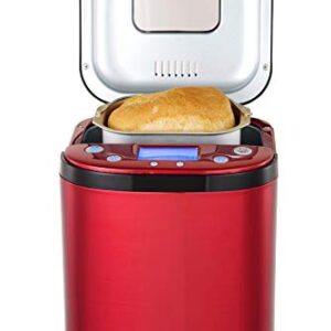 FRIGIDAIRE Bread Maker Machine with Nonstick Bowl, Bread Hook, Measuring Cup & Spoon. 15-in-1, Gluten-Free Bread, Cake& Yogurt, 3 Crust Colour options and more. 3 Loaf Sizes. 2LB XL-RED