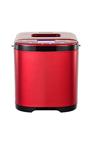 FRIGIDAIRE Bread Maker Machine with Nonstick Bowl, Bread Hook, Measuring Cup & Spoon. 15-in-1, Gluten-Free Bread, Cake& Yogurt, 3 Crust Colour options and more. 3 Loaf Sizes. 2LB XL-RED