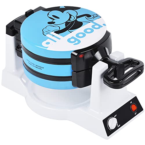 Mickey Mouse and Minnie Mouse Double Flip Waffle Maker for 6 Waffles - 3 Mickey and 3 Minnie - White and Blue MIC-64