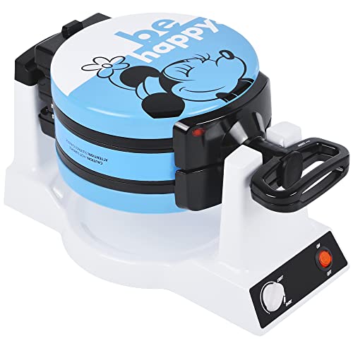 Mickey Mouse and Minnie Mouse Double Flip Waffle Maker for 6 Waffles - 3 Mickey and 3 Minnie - White and Blue MIC-64