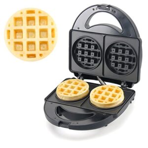 finemade double mini waffle maker with 4 inch dual non stick surfaces, excellent small waffle iron for families, kids and individuals
