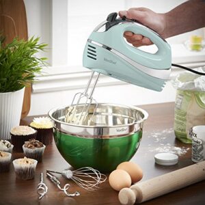 VonShef 5-Speed Hand Mixer - Electric 250W Hand-held Mixer with Turbo Boost Button & Stainless Steel Accessories (Chrome Beater, Dough Hook & Balloon Whisk) for Baking Cookies, Brownies & Cakes - Blue