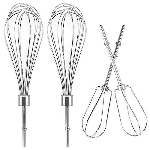 Cenipar W10490648&KHMPW- KHM2B W10490648 Hand Mixer Turbo Beaters(2 Pack) & KHMPW Stainless Steel Pro Whisk(2 Pack) Fit for KHM512BM KHMPW KHM2B