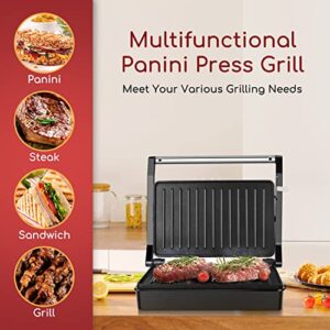 Panini Press Grill, Aigostar 1000W Sandwich Maker with Non-Stick Double Flat Cooking Plate, Indicator Light, Locking Lid, Cool Touch Handle, Panini Maker Electric Indoor Grill Easy to Storage & Clean