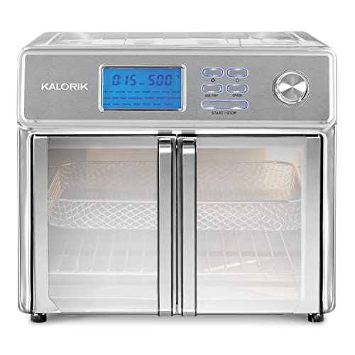 Kalorik MAXX® Plus AFO 47271 SS Digital Air Fryer Oven 26 Quart 10-in-1 Countertop Toaster Oven Air Fryer Combo - Roaster, Dehydrator, Pizza Oven | Easy-Clean Interior, Mirror finish | 14 Accessories & 60 Recipes | 22 Presets | 1750W | Stainless Steel