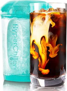 hyperchiller hc2as patented iced coffee/beverage cooler, new, improved,stronger and more durable! ready in one minute, reusable for iced tea, wine, spirits, alcohol, juice, 12.5 oz, aqua sky