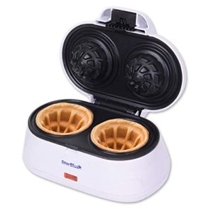 double waffle bowl maker by starblue – white – make bowl shapes belgian waffles in minutes | best for serving ice cream and fruit | gift ideas 110v 50/60hz 1200w
