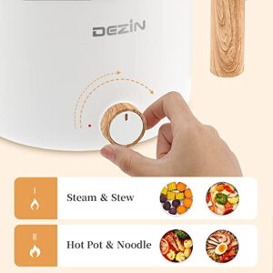 Dezin Electric Hot Pot with Steamer, 1.5L Non-stick Ramen Cooker, 2 in 1 Shabu Shabu Hot Pot, Multifunctional Cooker with Overheating Protection for Stew, Noodles (Egg Rack Included)