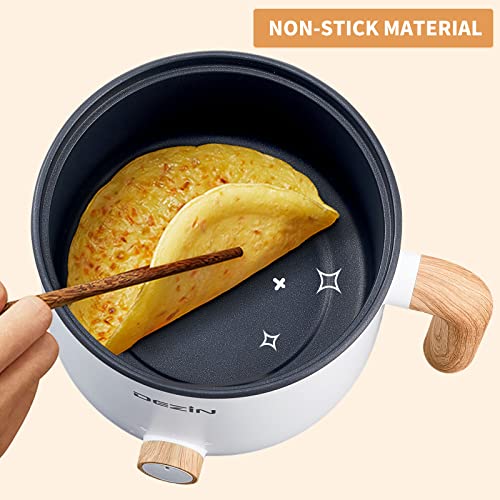 Dezin Electric Hot Pot with Steamer, 1.5L Non-stick Ramen Cooker, 2 in 1 Shabu Shabu Hot Pot, Multifunctional Cooker with Overheating Protection for Stew, Noodles (Egg Rack Included)