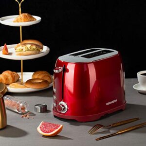 REDMOND Toaster 2 Slice, Retro Bagel Stainless Steel Compact Toaster with 1.5”Extra Wide Slots, 7 Bread Shade Settings for Breakfast, 800W (Valentine Red)