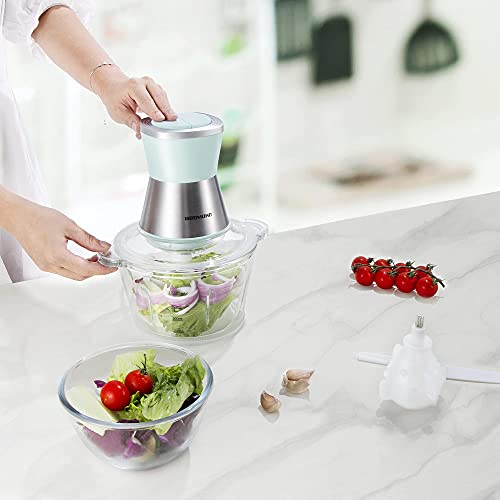 Electric Food Processor, REDMOND 8-cup Food Chopper with Garlic Peeler for Meat, Onion, Vegetable, 2L High Capacity Glass Bowl with 2 Speed, 350W Motor and 4-S Shape Stainless Steel Blades, Green