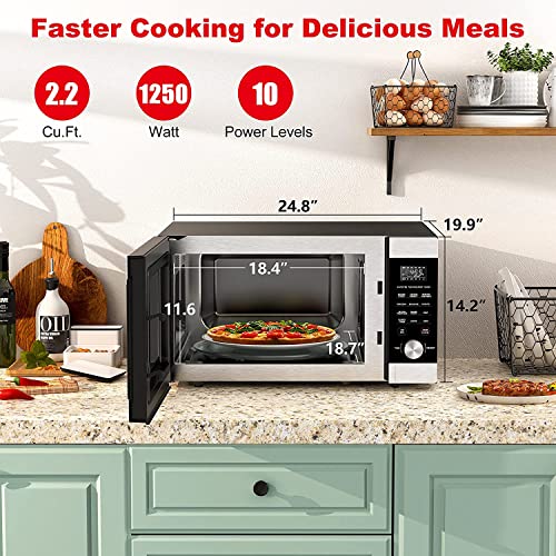 Galanz Microwave Oven ExpressWave with Patented Inverter Technology, Sensor Cook & Sensor Reheat, 10 Variable Power Levels, Express Cooking Knob, 1250W 2.2 Cu Ft Stainless Steel GEWWD22S1SV125