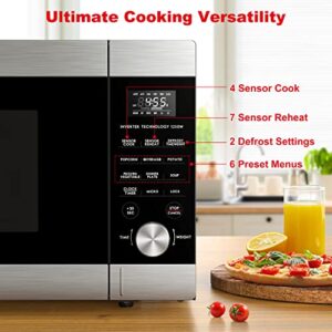 Galanz Microwave Oven ExpressWave with Patented Inverter Technology, Sensor Cook & Sensor Reheat, 10 Variable Power Levels, Express Cooking Knob, 1250W 2.2 Cu Ft Stainless Steel GEWWD22S1SV125