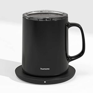 hurkins smug, up to 149℉ coffee mug warmer & mug & pctg lid set, self heated cup with wireless charging function, office/home for desk. (black)