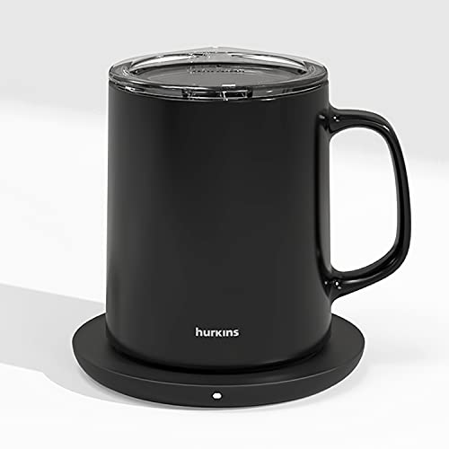 hurkins Smug, up to 149℉ Coffee Mug Warmer & Mug & pctg Lid Set, self Heated Cup with Wireless Charging Function, Office/Home for Desk. (Black)