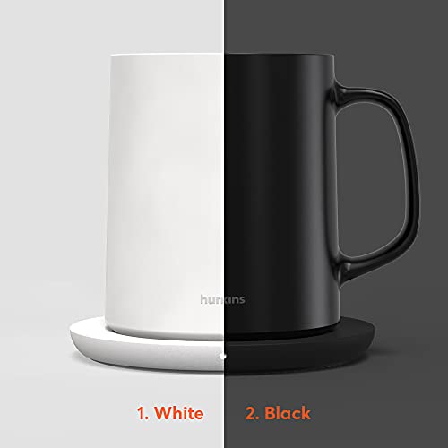 hurkins Smug, up to 149℉ Coffee Mug Warmer & Mug & pctg Lid Set, self Heated Cup with Wireless Charging Function, Office/Home for Desk. (Black)