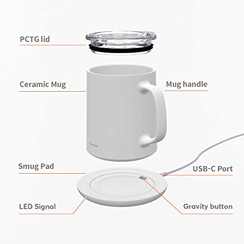 hurkins Smug, up to 149℉ Coffee Mug Warmer & Mug & pctg Lid Set, self Heated Cup with Wireless Charging Function, Office/Home for Desk. (Black)