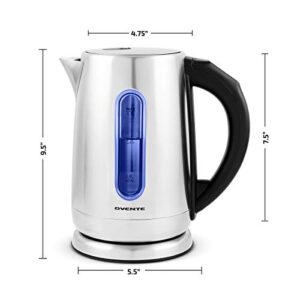 Ovente Electric Tea Kettle Stainless Steel 1.7 Liter Instant Hot Water Boiler Heater Cordless with Temperature Control, Automatic Shut Off and Keep Warm Function for Coffee Milk Chocolate Silver KS58S