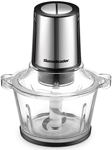 Meat Grinder Food Processor Chopper Electric Homeleader 8 Cup BPA-Free Glass Bowl Fast & Slow Speeds 4 Stainless Steel Blades Powerful 400W Pure Copper Motor for Vegetables, Lean Meat, Onion, Nuts, etc.