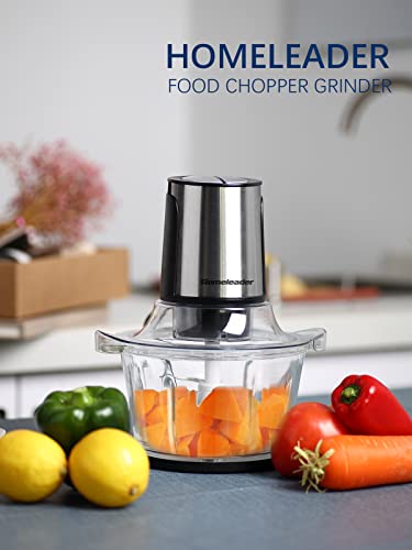 Meat Grinder Food Processor Chopper Electric Homeleader 8 Cup BPA-Free Glass Bowl Fast & Slow Speeds 4 Stainless Steel Blades Powerful 400W Pure Copper Motor for Vegetables, Lean Meat, Onion, Nuts, etc.