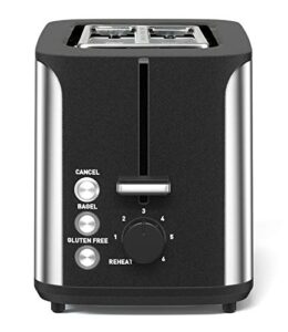 toaster 2 slice, extra wide slot, stainless steel, 7 browning shade settings, bagel/cancel/gluten-free/reheat function, 900 watt