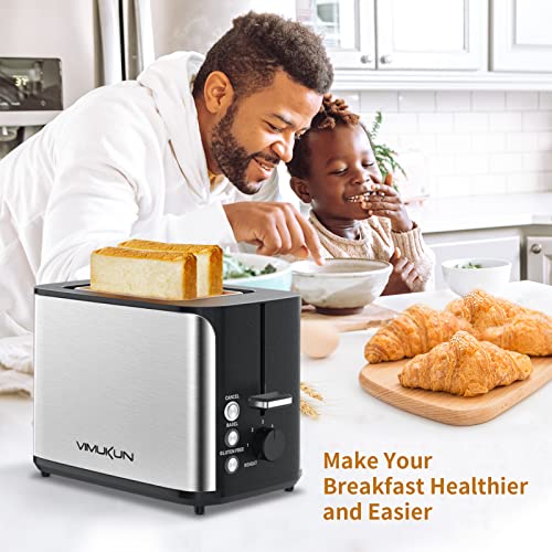 Toaster 2 Slice, Extra Wide Slot, Stainless Steel, 7 Browning Shade Settings, Bagel/Cancel/Gluten-Free/Reheat Function, 900 Watt
