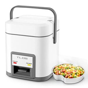 tlog mini rice cooker 2.5-cup uncooked(5-cup cooked), healthy ceramic coating 1.2l small rice cooker for 1-3 people, portable travel rice cooker with steam tray, rice maker for grains, white rice, oatmeal, veggies