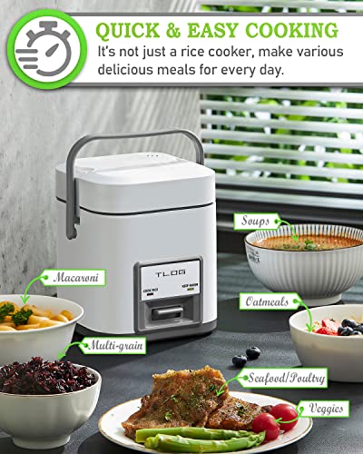 TLOG Mini Rice Cooker 2.5-Cup Uncooked(5-Cup cooked), Healthy Ceramic Coating 1.2L Small Rice Cooker for 1-3 People, Portable Travel Rice Cooker with Steam Tray, Rice Maker for Grains, White Rice, Oatmeal, Veggies