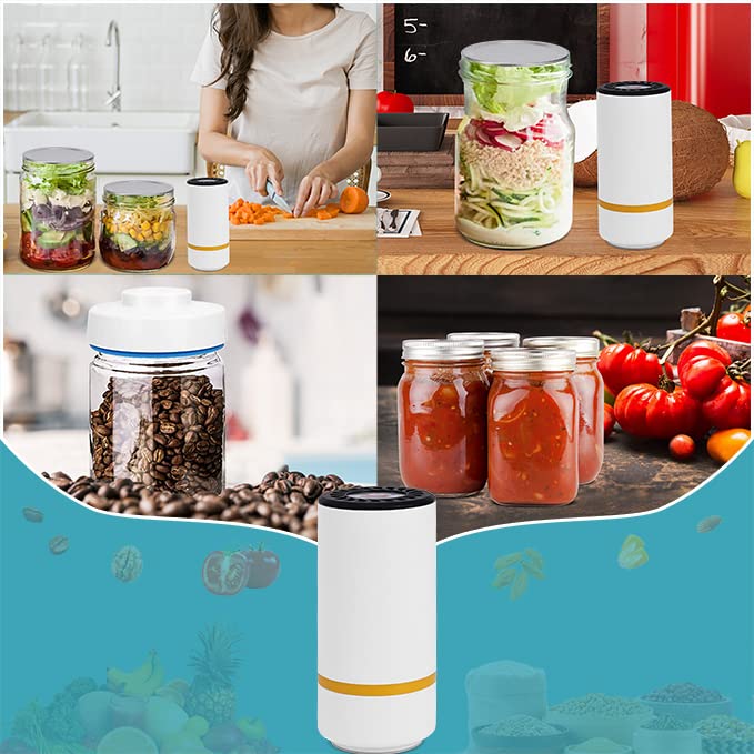 Electric Mason Jar Vacuum Sealer Kit for Wide Mouth & Regular Mouth Mason Jars Food Vacuum Sealer Food Jar Protector Vacuum Seal with FoodSaver Vacuum Canning Sealer Machine Attachment, Rechargeable Automatic Food Vacuum Sealer with 8pcs Canning Lids Set