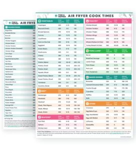 pine & pepper air fryer magnetic cheat sheet | instant pot accessories | air fryer cooking times chart – quick reference guide for cooking & frying 88 foods, water resistant, easy to clean