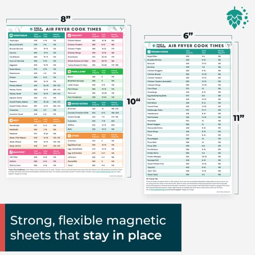 Pine & Pepper Air Fryer Magnetic Cheat Sheet | Instant Pot Accessories | Air Fryer Cooking Times Chart - Quick Reference Guide for Cooking & Frying 88 Foods, Water Resistant, Easy to Clean