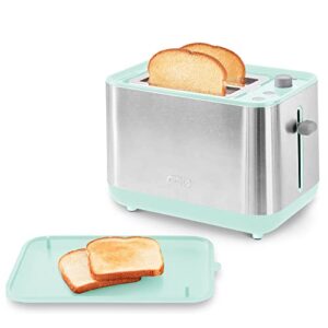 dash smartstore™ 2-slice wide-slot stainless steel toaster with storage lid – for bagels, specialty breads & other baked goods, aqua