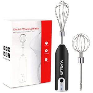 electric hand mixer whisk| wireless rechargeable handheld egg beater with 2 stainless steel mixing heads | portable kitchen aid hand mixer for egg, milkshake cream, cake, baking & cooking-black