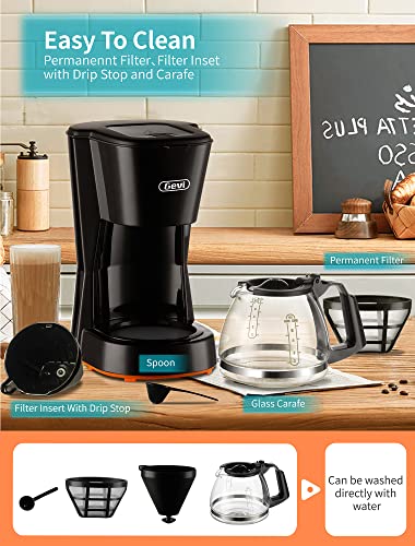 Gevi 5 Cups Small Coffee Maker, Compact Coffee Machine with Reusable Filter, Warming Plate and Coffee Pot for Home and Office