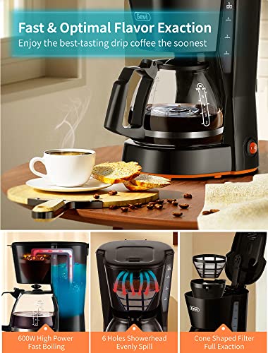 Gevi 5 Cups Small Coffee Maker, Compact Coffee Machine with Reusable Filter, Warming Plate and Coffee Pot for Home and Office