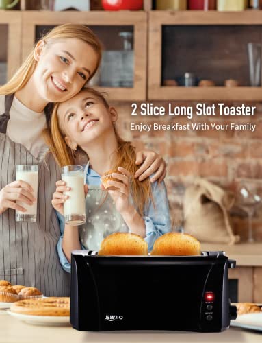 Long Slot Toaster 2 Slice Best Toaster 2 Slice Wide Slot, Vintage Black Toaster with Defrost/Reheat/Cancel/6 Bread Shade Settings/Removable Crumb Tray for Waffles Bagels, Easy To Use, 1000w