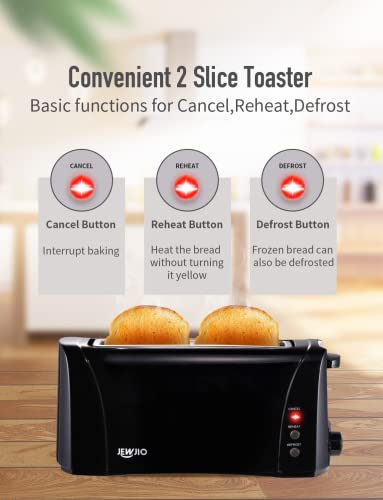 Long Slot Toaster 2 Slice Best Toaster 2 Slice Wide Slot, Vintage Black Toaster with Defrost/Reheat/Cancel/6 Bread Shade Settings/Removable Crumb Tray for Waffles Bagels, Easy To Use, 1000w