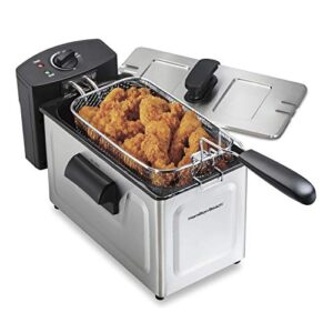 hamilton beach 35032 professional style electric deep fryer, frying basket with hooks, 1500 watts, 3 ltrs new for 2021, stainless steel