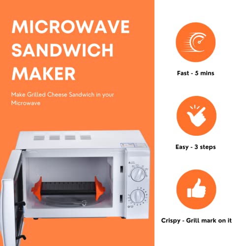 Maconee Microwave Sandwich maker | Microwave Grill Cheese Maker | Microwave Crisper Toaster Cookware | Panini Press | Cooking Fast and Dishwasher Safe Orange